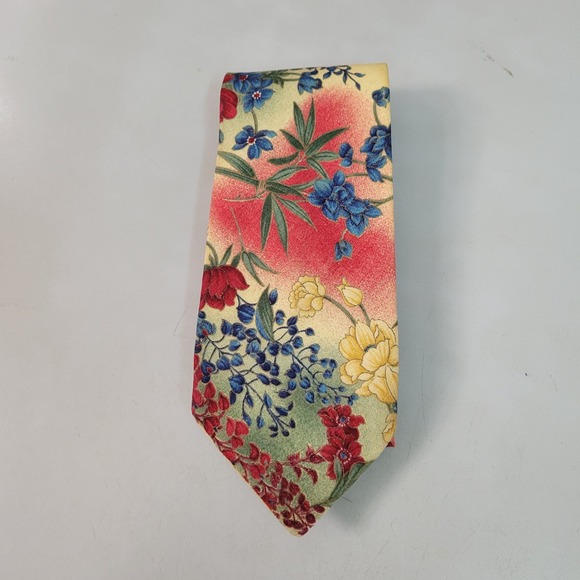 Mango Man Other - Mango Man Mens Floral Necktie Red Blue Yellow Botanical 100% Cotton Made in USA
